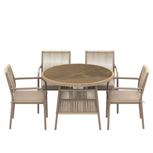 Ensemble table et chaise 4 Places Avec 1 Table Et 4 Fauteuils Beige + Kaki