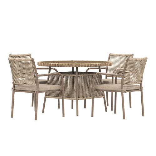 Ensemble table et chaise 4 Places Avec 1 Table Et 4 Fauteuils Beige + Kaki
