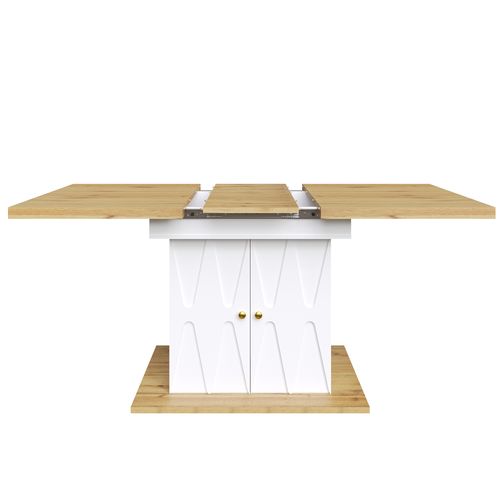 Table De Salle à Manger Extensible 110 (140) X 70 X 76,5 Cm Avec 2 Portes Imitation Chêne +  Blanc