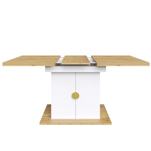 Table De Salle à Manger Extensible 110 (140) X 70 X 76 Cm Avec 2 Portes Imitation Chêne +  Blanc