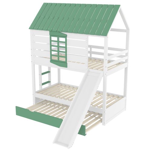 Lit Superposé 90 X 200cm Avec Lit Gigogne, Échelle Et Toboggan Blanc