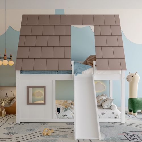 Lit Mezzanine 140 X 200cm Avec Échelle Et Toboggan Blanc