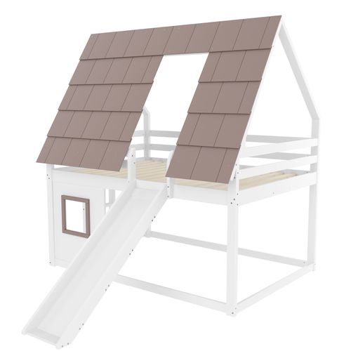 Lit Mezzanine 140 X 200cm Avec Échelle Et Toboggan Blanc