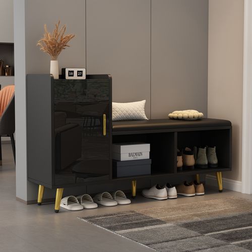 Meuble à Chaussures Avec 1 Porte Et 2 Niches Noir