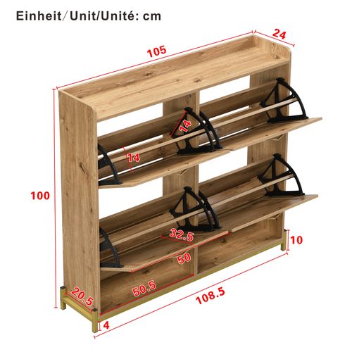 Meuble à Chaussures Avec 4 Tiroirs En Rotin Imitation Chêne