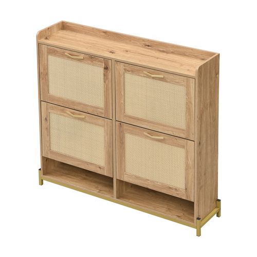 Meuble à Chaussures Avec 4 Tiroirs En Rotin Imitation Chêne