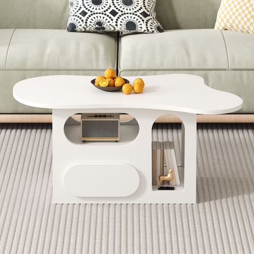 Table Basse Avec 1 Tiroir Forme Irrégulière Blanc