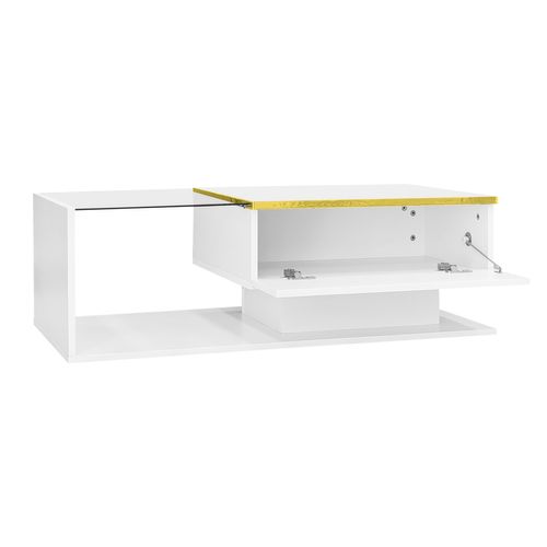 Table Basse Avec 1 Porte Et LED Blanc