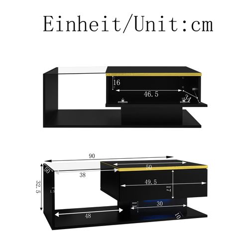 Table Basse Avec 1 Porte Et LED Noir