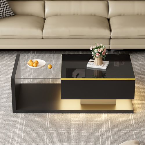 Table Basse Avec 1 Porte Et LED Noir