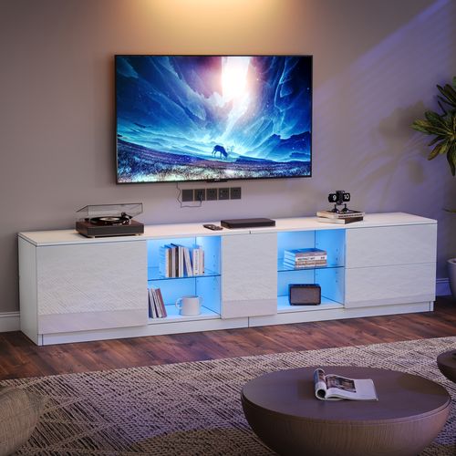 Meuble TV Avec 1 Porte, 2 Tiroirs Et LED Blanc