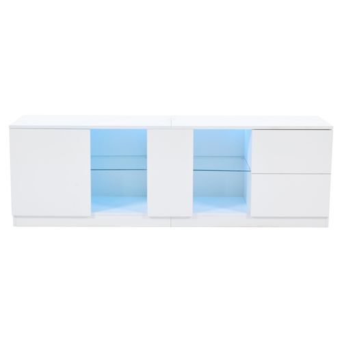 Meuble TV Avec 1 Porte, 2 Tiroirs Et LED Blanc