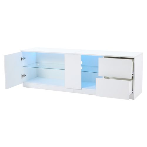 Meuble TV Avec 1 Porte, 2 Tiroirs Et LED Blanc