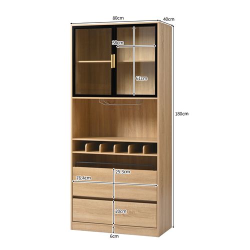 Vitrine Avec 2 Portes Et 2 Tiroirs, LED, Range-verres Et Rangement Pour Bouteilles