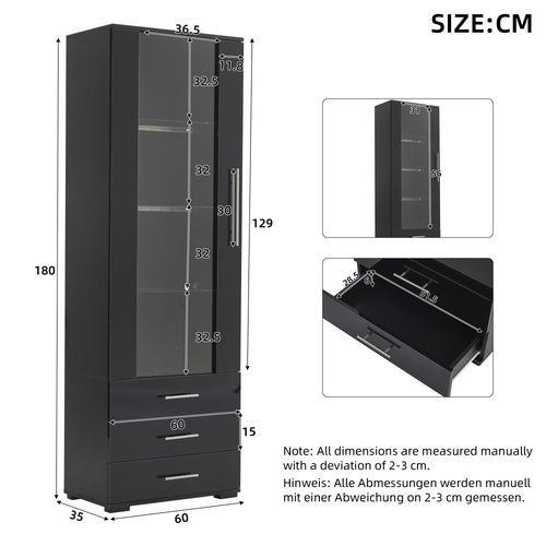 Vitrine Avec LED, 1 Porte Et 3 Tiroirs Noir
