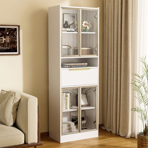 Vitrine Avec 4 Portes, 1 Tiroir, 1 Niche Et LED Blanc