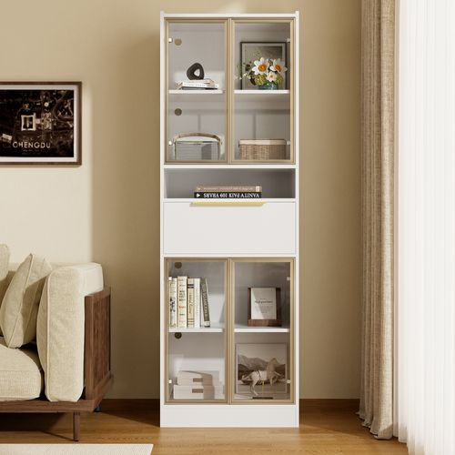 Vitrine Avec 4 Portes, 1 Tiroir, 1 Niche Et LED Blanc