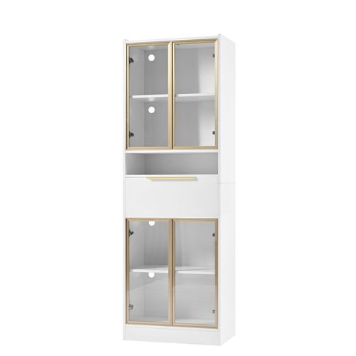 Vitrine Avec 4 Portes, 1 Tiroir, 1 Niche Et LED Blanc