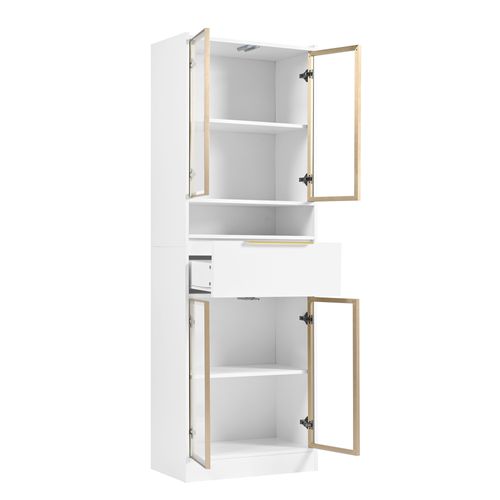 Vitrine Avec 4 Portes, 1 Tiroir, 1 Niche Et LED Blanc