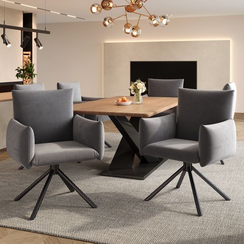 Lot De 6 Chaises De Salle à Manger Rotation à 360° Velours Gris