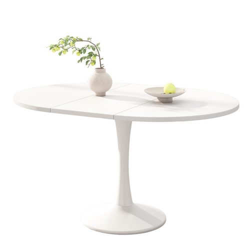 Table à Manger Extensible 100/140 X 100 X 75 Cm Ovale Blanc