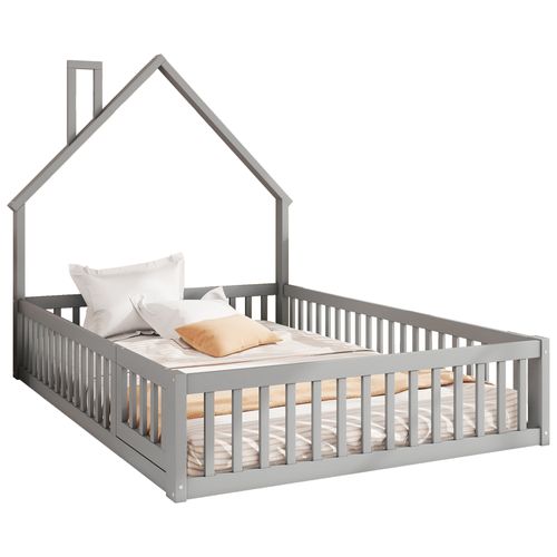 Lit Cabane Enfant 140 X 190 Cm En Bois Gris Avec Barrières De Sécurité – Design Maison