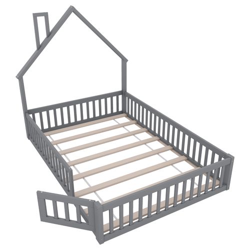 Lit Cabane Enfant 140 X 190 Cm En Bois Gris Avec Barrières De Sécurité – Design Maison