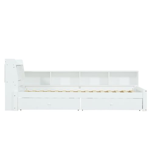 Lit Enfant 90 X 200 Cm Avec LED, 2 Tiroirs Et Plusieurs Séparateurs Blanc
