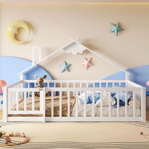 Lit Cabane Enfant 140 X 190 Cm En Bois Blanc Avec Barrières De Sécurité – Design Maison