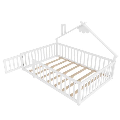 Lit Cabane Enfant 140 X 190 Cm En Bois Blanc Avec Barrières De Sécurité – Design Maison