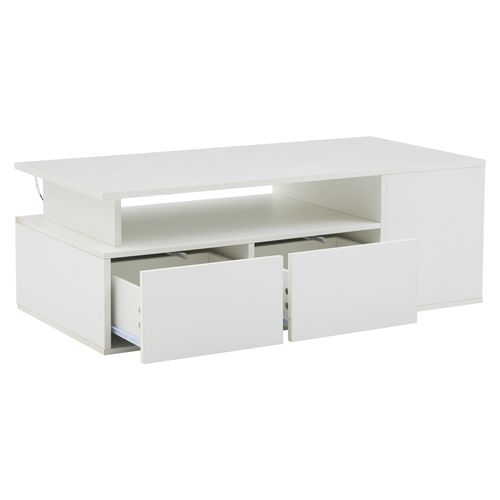 Table Basse Avec 2 Tiroirs Et LED 100 X 50 X 35 Cm Blanc