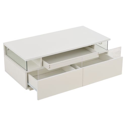 Table Basse Avec 2 Tiroirs Et LED 90 X 45 X 35.5 Cm Blanc