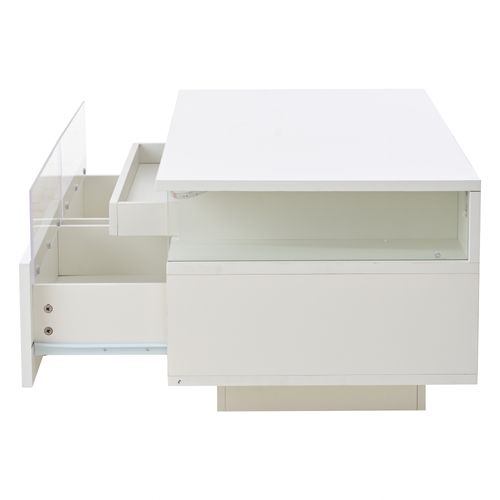 Table Basse Avec 2 Tiroirs Et LED 90 X 45 X 35.5 Cm Blanc