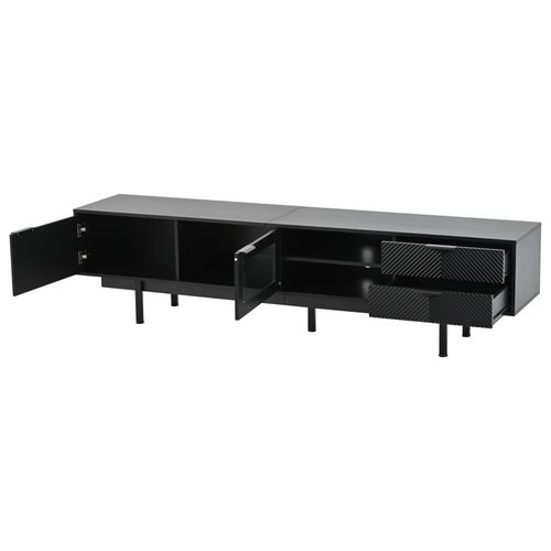Meuble TV L.200 Cm Avec 2 Portes, 2 Niches Et 2 Tiroirs Noir