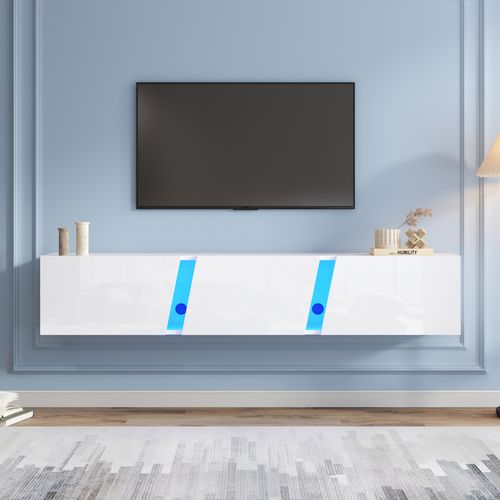 Meuble TV L.180 Cm Avec 3 Portes Et LED Blanc