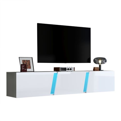 Meuble TV L.180 Cm Avec 3 Portes Et LED Blanc