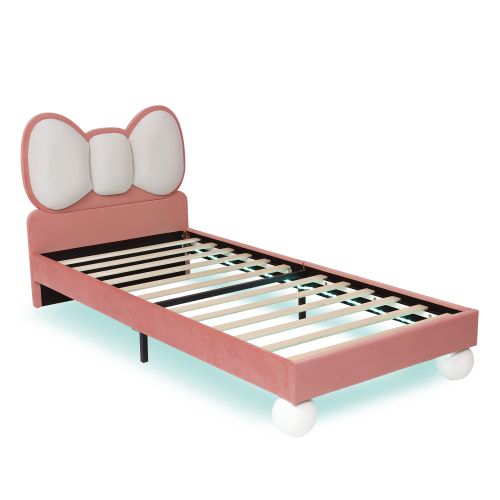Lit Enfant 90 X 200cm Avec Tête De Lit En Arc Et LED Velours Rose