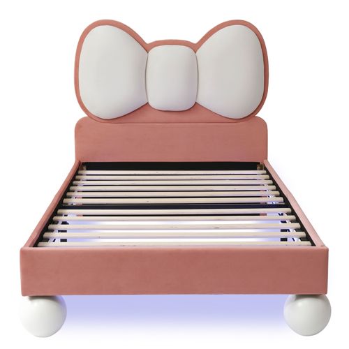 Lit Enfant 90 X 200cm Avec Tête De Lit En Arc Et LED Velours Rose