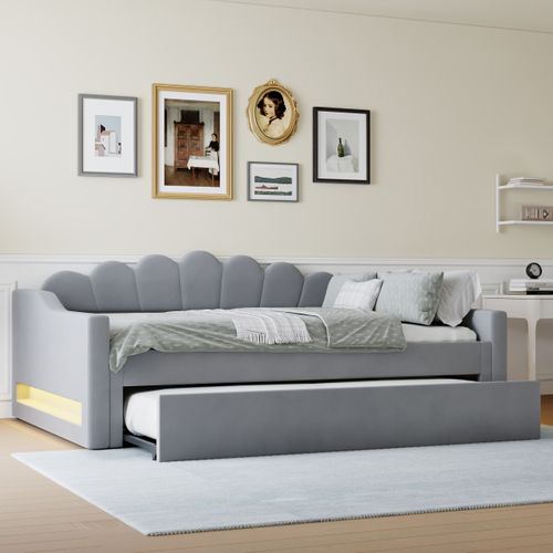 Lit Gigogne 140 X 200 Cm Avec LED Gris