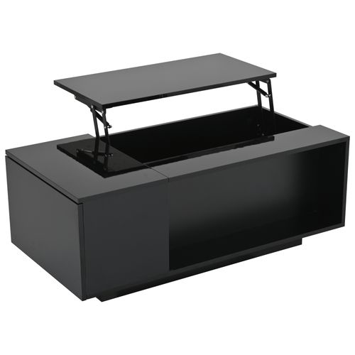 Table Basse Plateau Relevable Avec 1 Tiroir Et LED Noir
