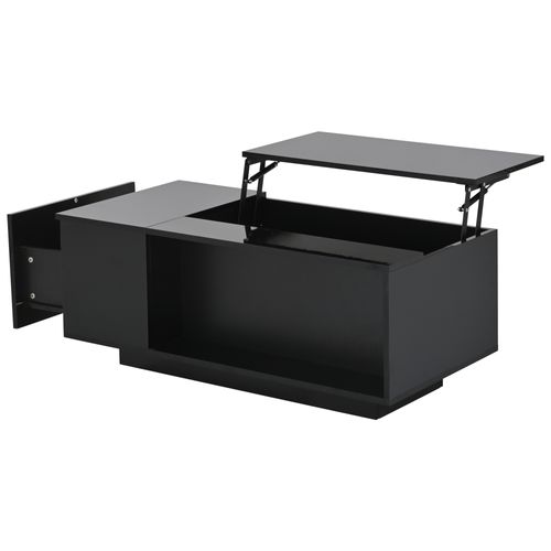 Table Basse Plateau Relevable Avec 1 Tiroir Et LED Noir