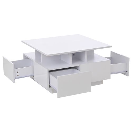 Table Basse Avec 4 Tiroirs Et LED 70 X 70 X 40 Cm Blanc