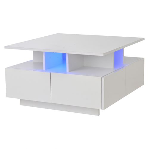 Table Basse Avec 4 Tiroirs Et LED 70 X 70 X 40 Cm Blanc
