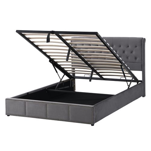 Lit Coffre 160 X 200 Cm Velours Gris