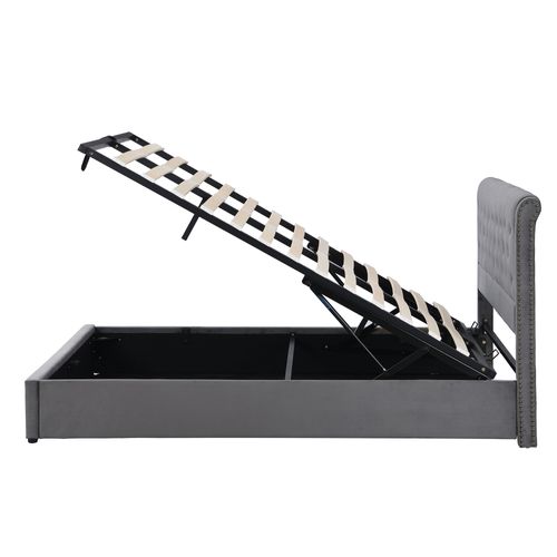 Lit Coffre 160 X 200 Cm Velours Gris