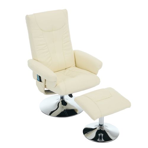 Fauteuil Relax 360° Pivotant + Repose-pieds Avec Fonctions De Massage Et De Chauffage Pu Beige