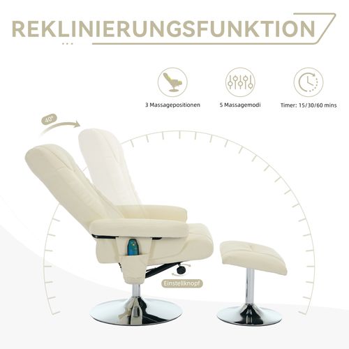 Fauteuil Relax 360° Pivotant + Repose-pieds Avec Fonctions De Massage Et De Chauffage Pu Beige