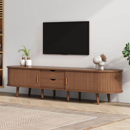 Meuble TV L.175 Cm Avec 2 Tiroirs Et 2 Portes Coulissantes Marron