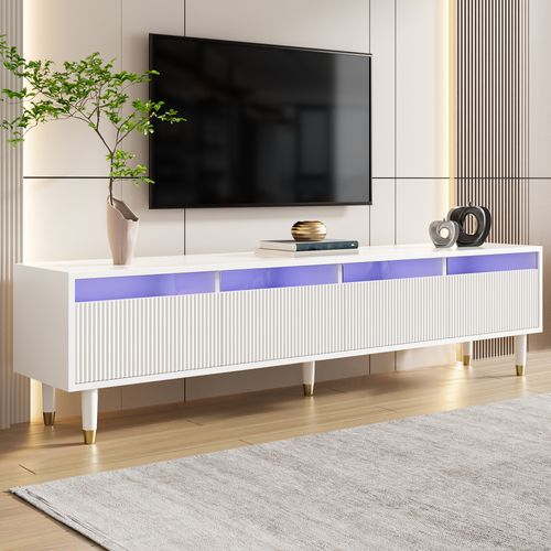 KOMHTOM Table Basse Moderne LED Blanc, Meuble de Salon Table Salon Table Basse Coffre avec Quatre tiroirs. (Blanc