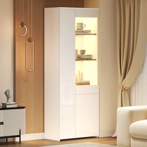 Vitrine 70 X 35 X 180cm Avec 1 Tiroir, 2 Portes Et 3 Étagères Blanc